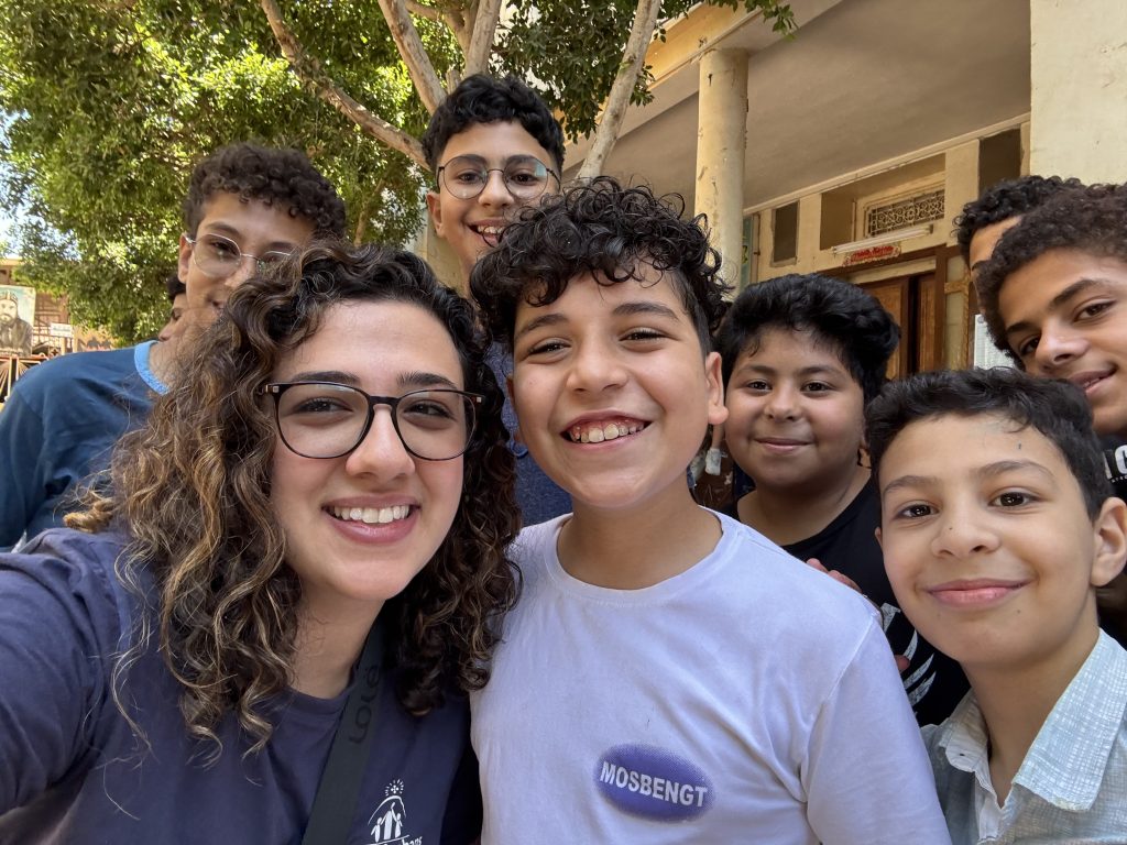 A selfie of Sara with the children in Minya.