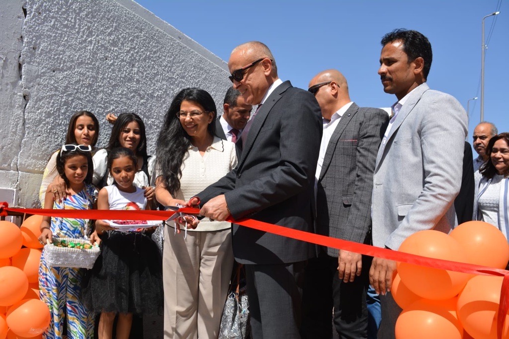 Luxor Governor and Coptic Orphans Founder cut ribbon at Luxor Salah Salem Tunnel grand opening ceremony.